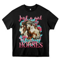 Black just a girl who loves horses mustang Heavy Core Tee - LillyAllenDesigns