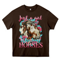 Chocolate Brown just a girl who loves horses mustang Heavy Core Tee - LillyAllenDesigns