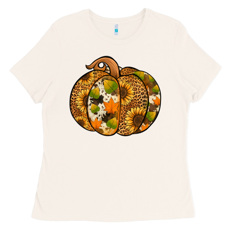 Leopard Cowhide Sunflower Pumpkin Ladies Tee by Jasminsmagicworld | Teevron