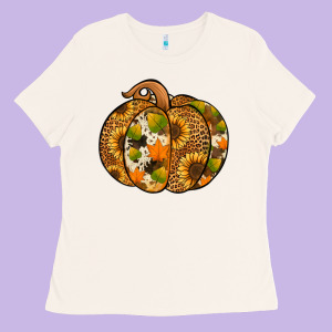Leopard Cowhide Sunflower Pumpkin Ladies Tee Designed By Jasminsmagicworld