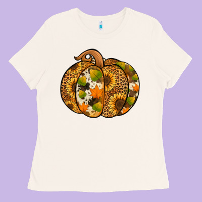 Leopard Cowhide Sunflower Pumpkin Ladies Tee Designed By Jasminsmagicworld