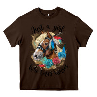 Chocolate Brown just a girl who loves horses haflinger Heavy Core Tee - LillyAllenDesigns