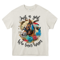 Cream just a girl who loves horses haflinger Heavy Core Tee - LillyAllenDesigns