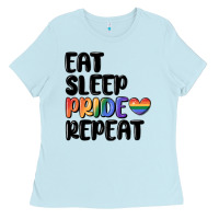 Baby Blue eat sleep pride repeat Ladies Tee - MaliasSmallBusiness