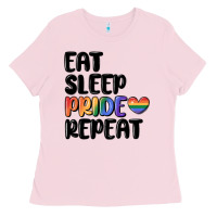 Bubblegum Pink eat sleep pride repeat Ladies Tee - MaliasSmallBusiness