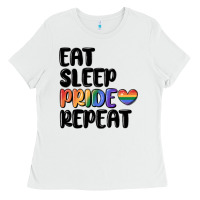 White eat sleep pride repeat Ladies Tee - MaliasSmallBusiness