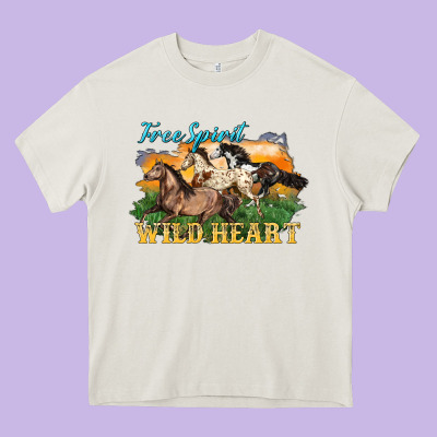 Free Spirit Wild Heart 3 Horses Heavy Core Tee Designed By Lillyallendesigns
