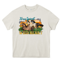 Cream free spirit wild heart 3 horses Heavy Core Tee - LillyAllenDesigns
