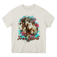 Cream free spirit mustang horse Heavy Core Tee - LillyAllenDesigns