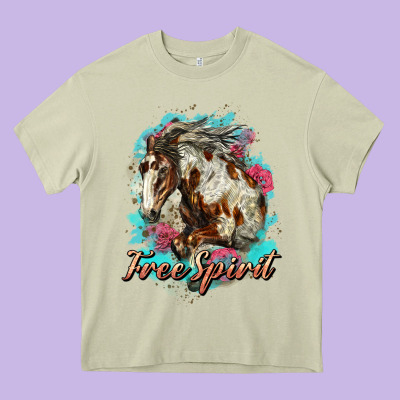 Free Spirit Mustang Horse Heavy Core Tee Designed By Lillyallendesigns
