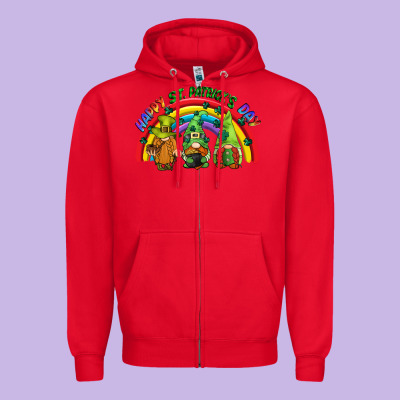 Happy St. Patrick's Day Rainbow Gnomes Zipper Hoodie Designed By Cowgirlartshop