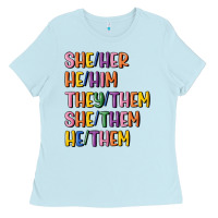Baby Blue lgbtq pronouns Ladies Tee - MaliasSmallBusiness