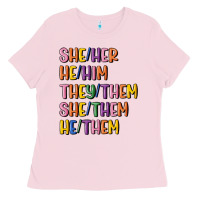 Bubblegum Pink lgbtq pronouns Ladies Tee - MaliasSmallBusiness