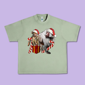 Christmas Baboon Baby And Mama Urban Heavy Tee Designed By Lillyallendesigns
