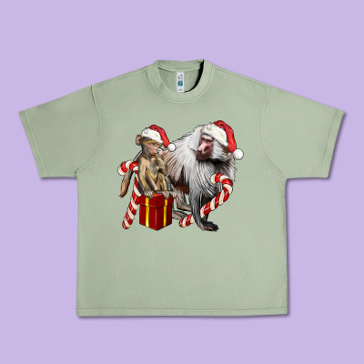 Christmas Baboon Baby And Mama Urban Heavy Tee Designed By Lillyallendesigns