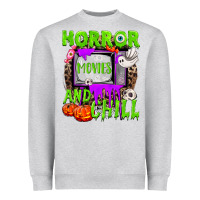 Heather Grey Horror movies and chill Heavyweight Sweatshirt - NancyCooperArtShop