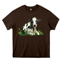 Chocolate Brown holstein cow sitting Heavy Core Tee - LillyAllenDesigns