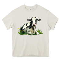 Cream holstein cow sitting Heavy Core Tee - LillyAllenDesigns