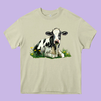 Holstein Cow Sitting Heavy Core Tee Designed By Lillyallendesigns