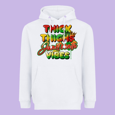 Thick Thighs Juneteenth Vibes Heavyweight Hoodie Designed By Fadigitalartstudio