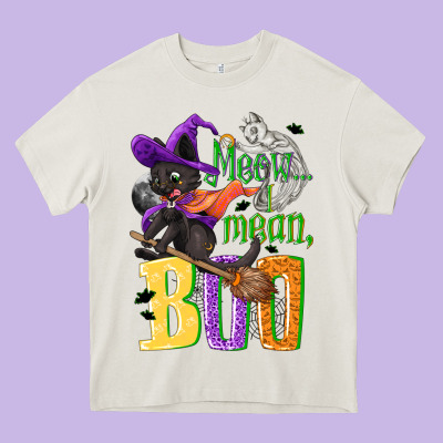 Meow I Mean, Boo Halloween Heavy Core Tee Designed By Nancycooperartshop