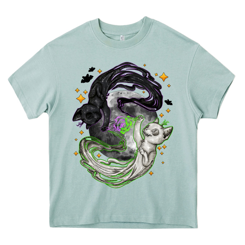 Magical Cats Ghost With Moon Halloween Heavy Core Tee by NancyCooperArtShop | Teevron