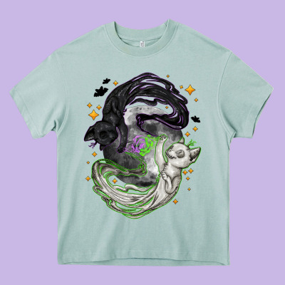 Magical Cats Ghost With Moon Halloween Heavy Core Tee Designed By Nancycooperartshop