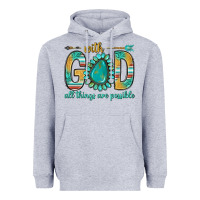 Heather Grey with god all things are possible with turquoise gemstone bbs Heavyweight Hoodie - BundleAndBundleShop