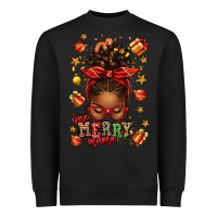 Black one merry mama christmas afro messy bun Heavyweight Sweatshirt - texasbilliewilder