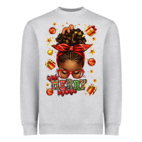 Heather Grey one merry mama christmas afro messy bun Heavyweight Sweatshirt - texasbilliewilder