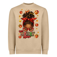 One Merry Mama Christmas Afro Messy Bun Heavyweight Sweatshirt | Teevron
