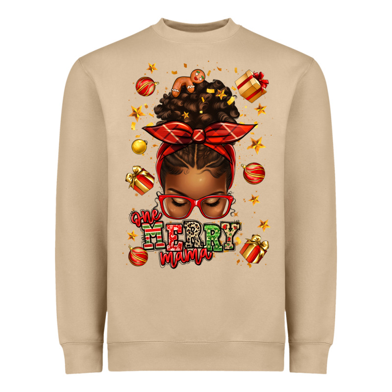 One Merry Mama Christmas Afro Messy Bun Heavyweight Sweatshirt by texasbilliewilder | Teevron