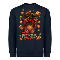 Navy one merry mama christmas afro messy bun Heavyweight Sweatshirt - texasbilliewilder