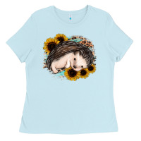 Baby Blue sleeping hedgehog sunflower leopard Ladies Tee - Jasminsmagicworld