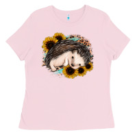 Bubblegum Pink sleeping hedgehog sunflower leopard Ladies Tee - Jasminsmagicworld