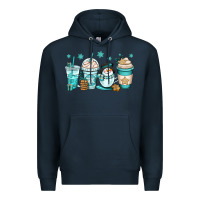 Navy winter coffee cups Premium Hoodie - OliviaCreatesArt