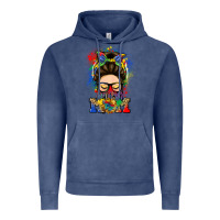 Vintage Denim autism mom messy bun Vintage Hoodie - LillyAllenDesigns
