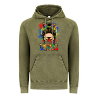 Vintage Olive autism mom messy bun Vintage Hoodie - LillyAllenDesigns