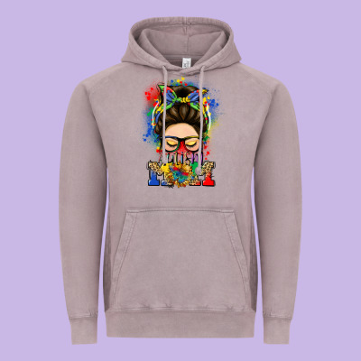 Autism Mom Messy Bun Vintage Hoodie Designed By Lillyallendesigns