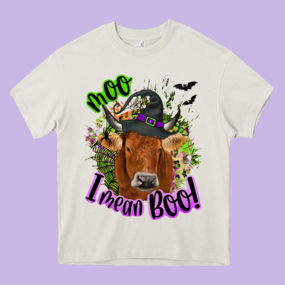 Moo I Mean Boo Cow Heavy Core Tee Designed By Nancycooperartshop