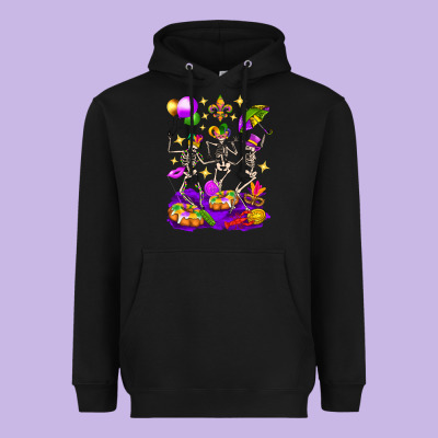 Mardi Gras Skeletons Heavyweight Hoodie Designed By Bundleandbundleshop