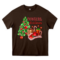 Chocolate Brown Cowgirl Christmas Heavy Core Tee - AdoDesignShop