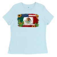 Baby Blue mexican american flag background Ladies Tee - Jasminsmagicworld