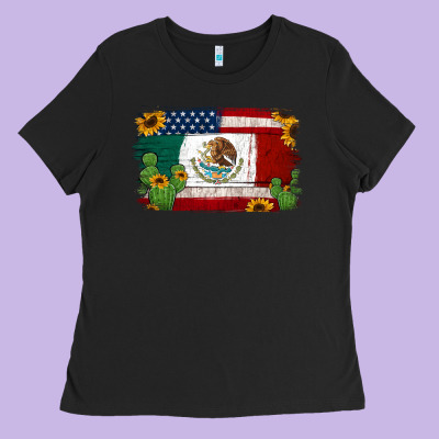Mexican American Flag Background Ladies Tee Designed By Jasminsmagicworld