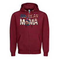 Burgundy American mama with gnome mothers day Zipper Hoodie - HowdyJamesFarm