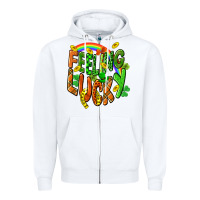White St. Patrick's Day Feeling lucky Zipper Hoodie - CowGirlArtShop