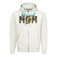 Oatmeal Heather Blessed mom sunflower mother's day Zipper Hoodie - HowdyJamesFarm