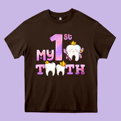 My First Tooth With Teeth For Girls Heavy Core Tee Designed By Adodesignshop