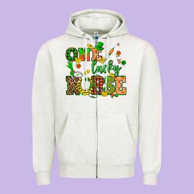 St. Patricks Day One Lucky Nurse Zipper Hoodie Designed By Howdyjamesfarm