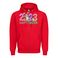 Red 2023 Happy Easter Zipper Hoodie - CowGirlArtShop